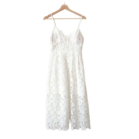 ASTR The Label Womens Lace Midi Dress White Crochet Floral Medium Summer Wedding - Picture 4 of 11